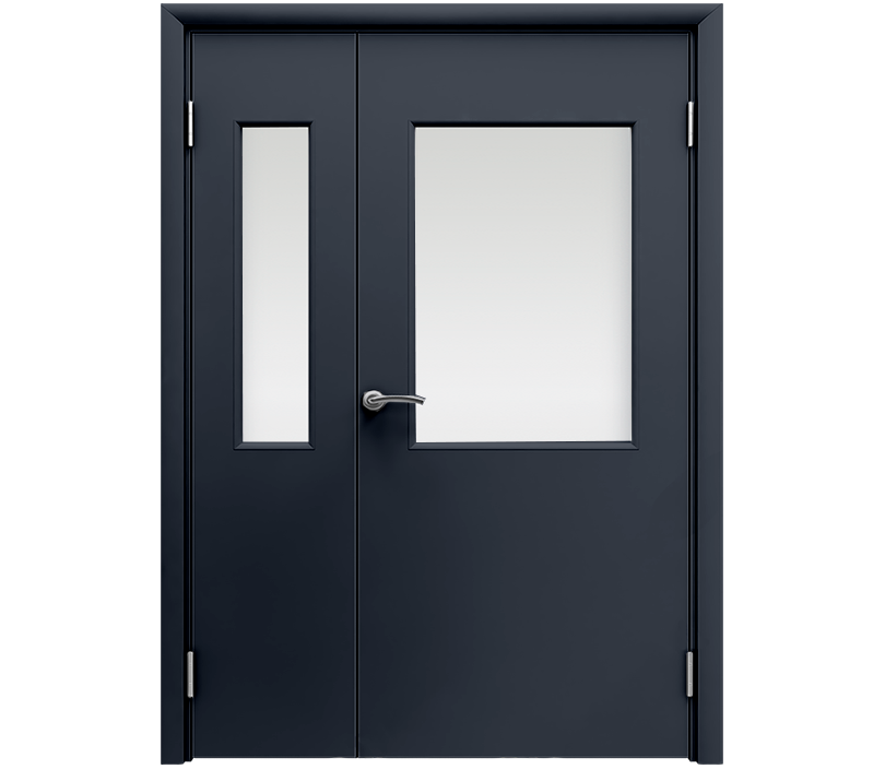 Влагостойкая дверь ПВХ EtaDoor с окном цвет антрацит полуторастворчатая с ПВХ кромкой