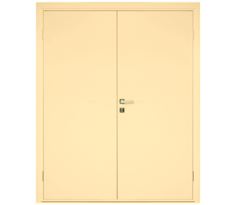 Влагостойкая дверь ПВХ EtaDoor глухая ванильная двухстворчатая с ПВХ кромкой