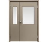 Влагостойкая дверь ПВХ EtaDoor с окном цвет мокко полуторастворчатая с ПВХ кромкой