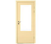 Влагостойкая дверь ПВХ EtaDoor с окном ванильная одностворчатая с алюминиевой кромкой