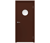 Влагостойкая дверь ПВХ EtaDoor с иллюминатором коричневая одностворчатая с ПВХ кромкой