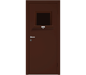 Влагостойкая дверь ПВХ EtaDoor с передаточным окном коричневая одностворчатая с алюминиевой кромкой